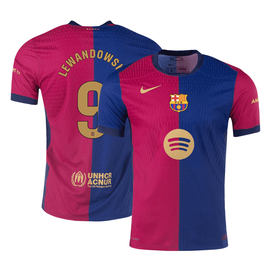 Player Version LEWANDOWSKI #9 Barcelona Home Soccer Jersey 2024/25 - Spotify Logo Without Text Top Dresy Shop
