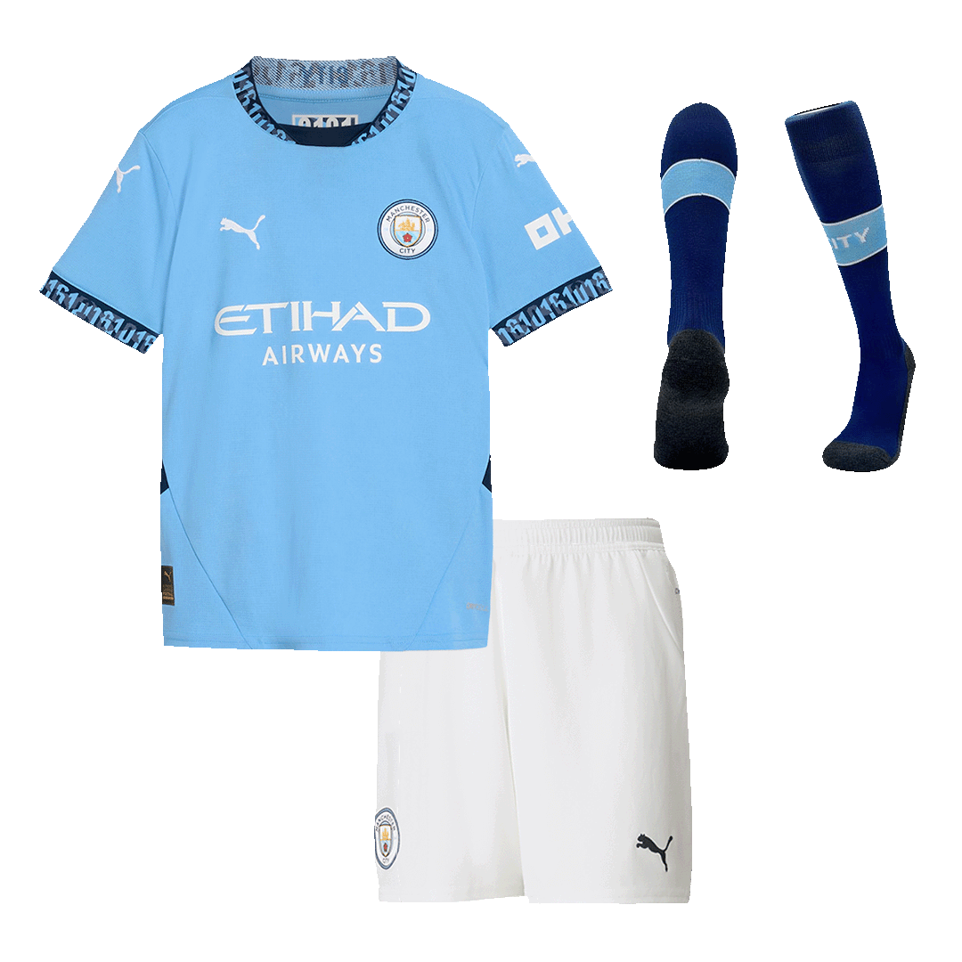 Kid's Manchester City Home Soccer Jersey Kit(Jersey+Shorts+Socks) 2024/25 Top Dresy Shop