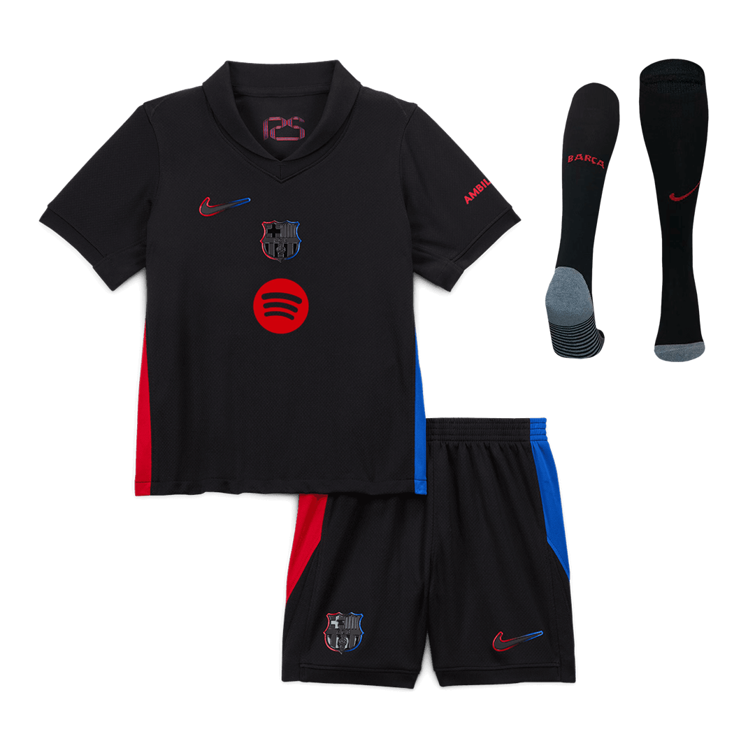 Kid's Barcelona Away Soccer Jersey Kit(Jersey+Shorts+Socks) 2024/25 - Spotify Logo Without Text Top Dresy Shop