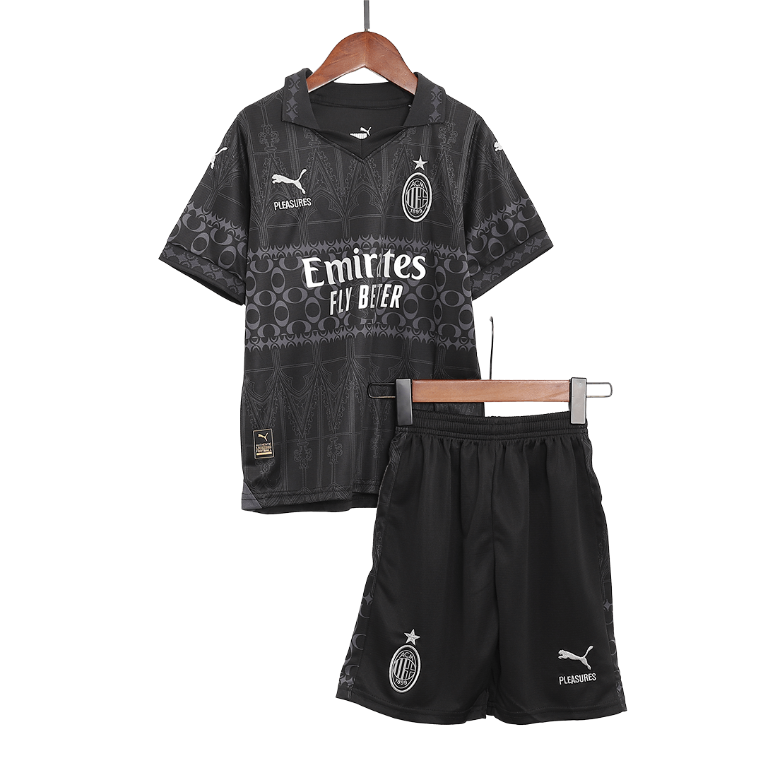 Kid's AC Milan x Pleasures Fourth Away Soccer Jersey Kit(Jersey+Shorts) 2023/24 Top Dresy Shop