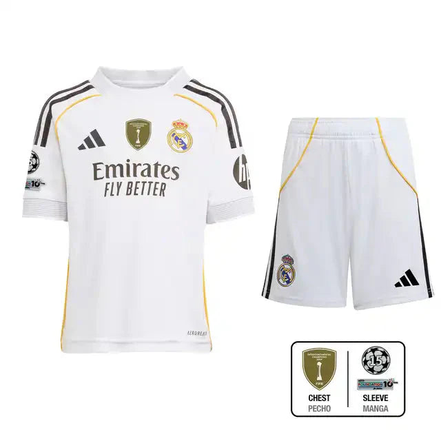 Kid's Real Madrid Home Soccer Jersey Kit(Jersey+Shorts) 2025/26 Top Dresy Shop