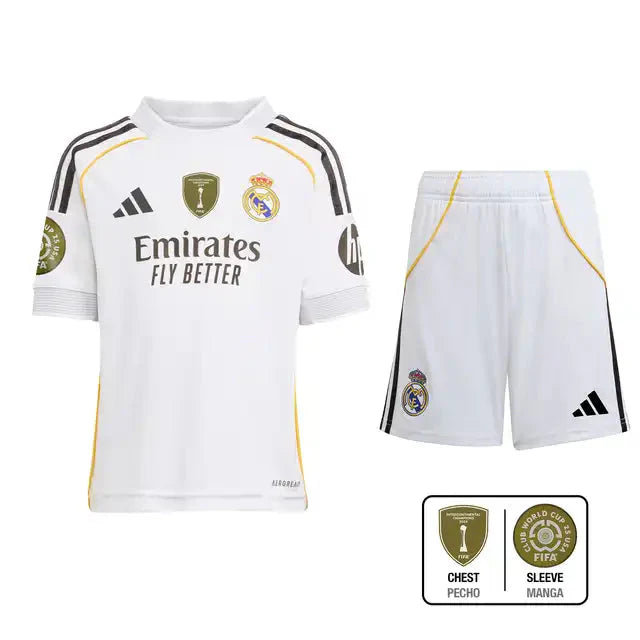 Kid's Real Madrid Home Soccer Jersey Kit(Jersey+Shorts) 2025/26 Top Dresy Shop