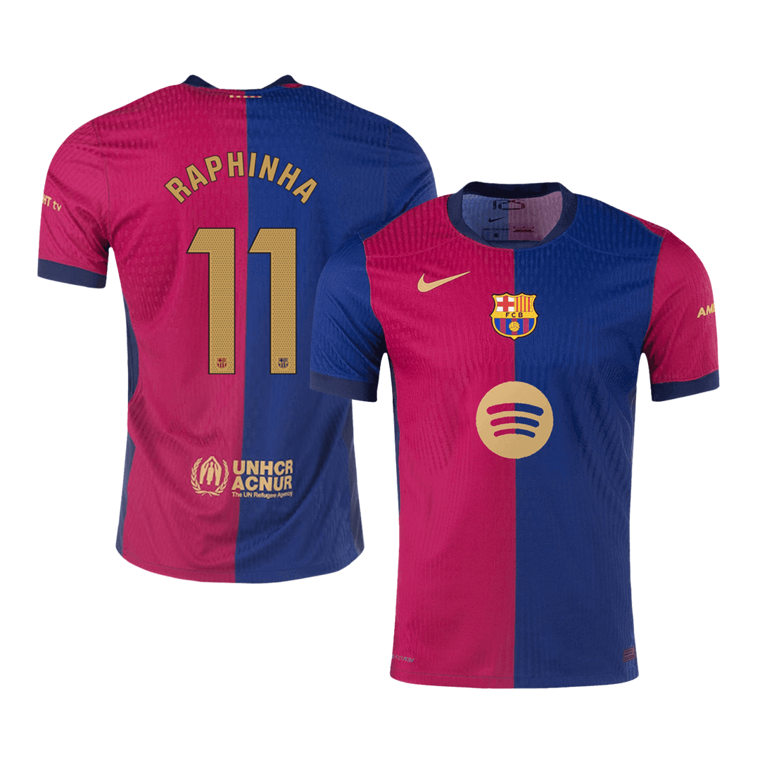 Player Version RAPHINHA #11 Barcelona Home  Soccer Jersey 2024/25 -?Spotify Logo Without Text? Top Dresy Shop