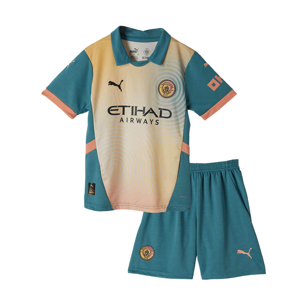 Kid's Manchester City Fourth Away  Soccer Jersey Kit(Jersey+Shorts) 2024/25- Definitely City (UCL) Top Dresy Shop