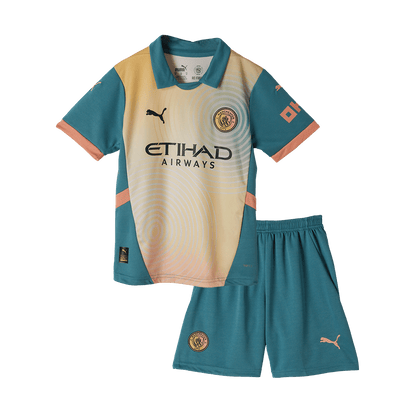 Kid's Manchester City Fourth Away  Soccer Jersey Kit(Jersey+Shorts) 2024/25- Definitely City (UCL) Top Dresy Shop