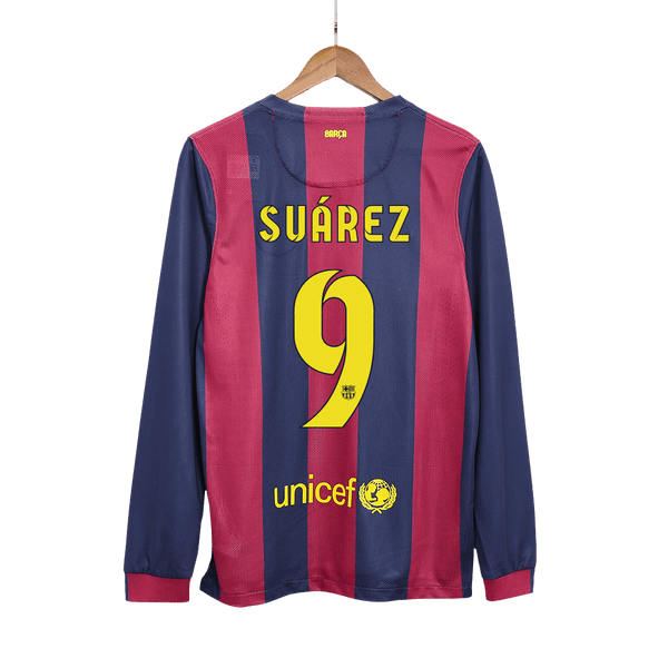 Retro Suárez #9 2014/15 Barcelona Home Long Sleeve  Soccer Jersey Top Soccer Jerseys Store