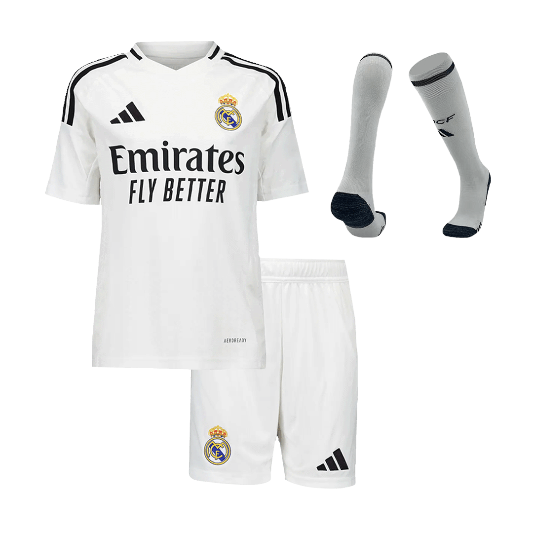 Kid's Real Madrid Home Soccer Jersey Kit(Jersey+Shorts+Socks) 2024/25 Top Dresy Shop