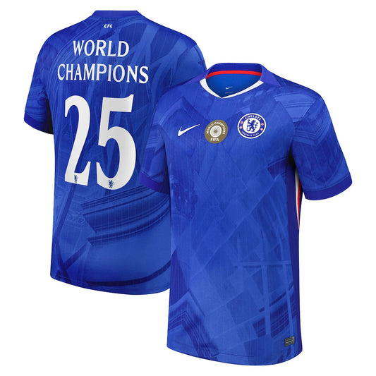 Verze pro hráče: Domácí fotbalový dres Chelsea Cup 2025-26 s potiskem Mistrů světa 25