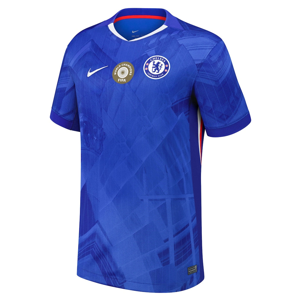 Verze pro hráče: Domácí fotbalový dres Chelsea Cup 2025-26 s potiskem Mistrů světa 25