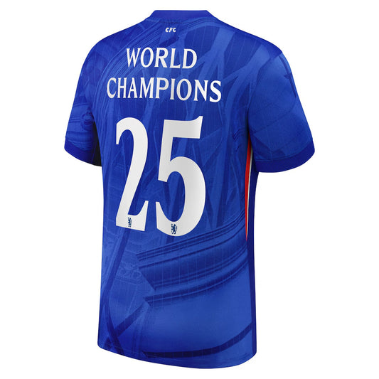 Verze pro hráče: Domácí fotbalový dres Chelsea Cup 2025-26 s potiskem Mistrů světa 25