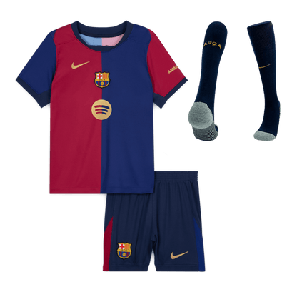 Kid's Barcelona Home  Soccer Jersey Kit(Jersey+Shorts+Socks) 2024/25-Spotify Logo Without Text Top Dresy Shop