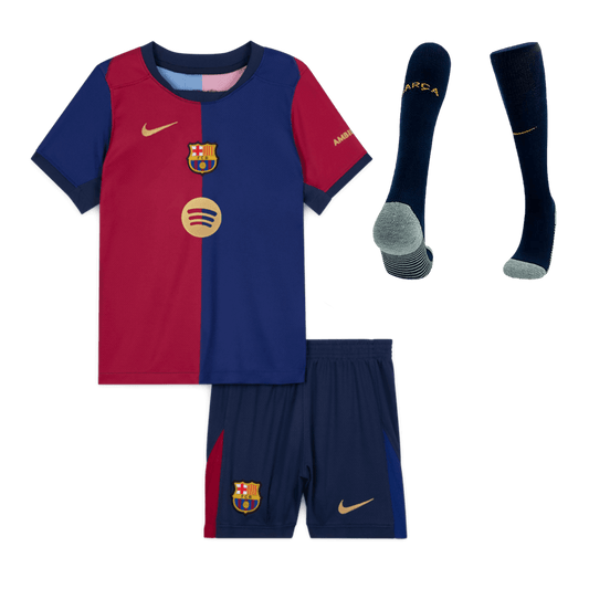 Kid's Barcelona Home  Soccer Jersey Kit(Jersey+Shorts+Socks) 2024/25-Spotify Logo Without Text Top Dresy Shop