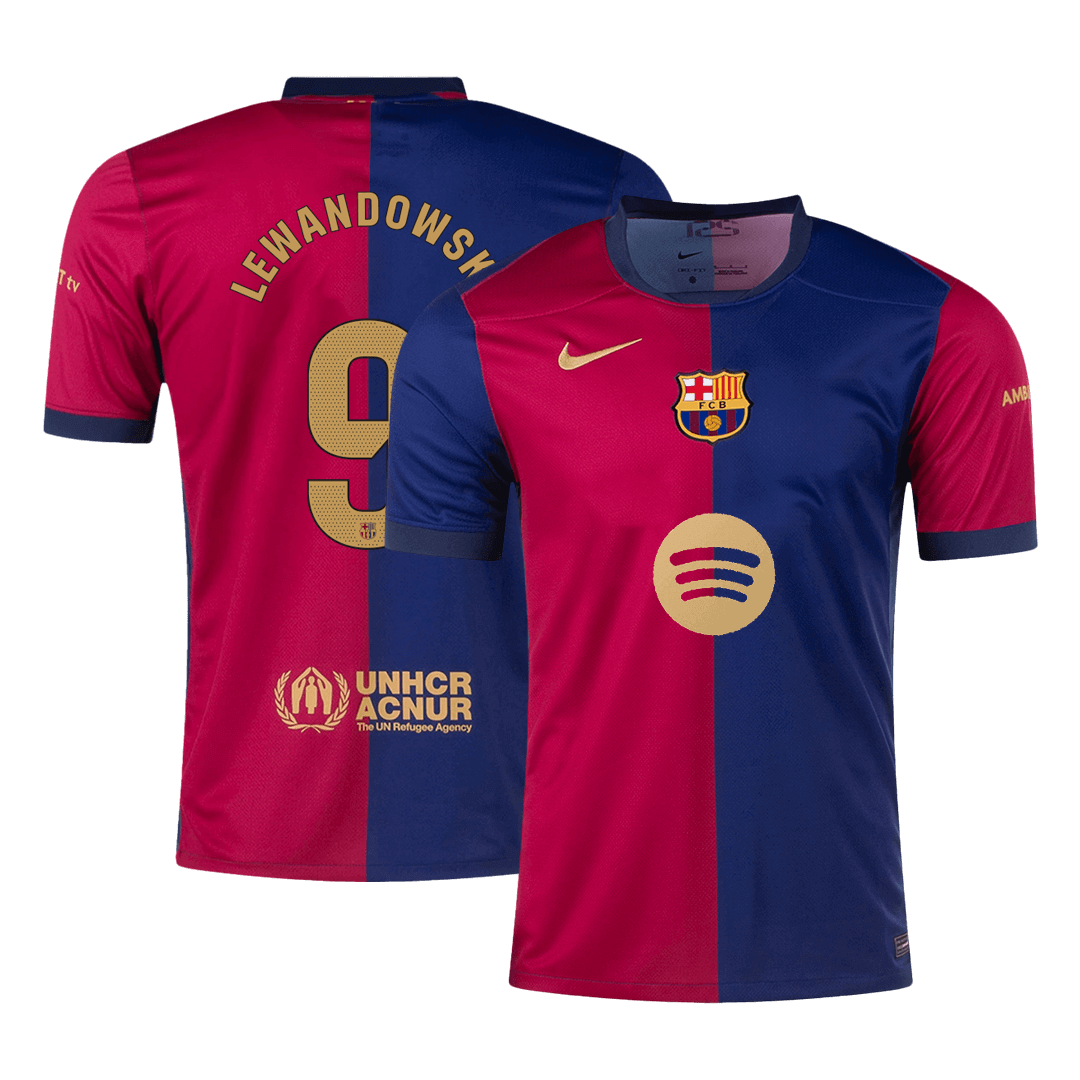 LEWANDOWSKI #9 Barcelona Home  Soccer Jersey 2024/25- Spotify Logo Without Text Top Soccer Jerseys Store