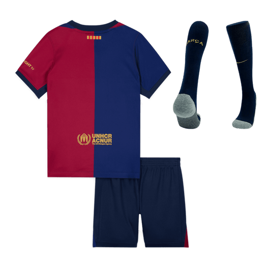 Kid's Barcelona Home Soccer Jersey Kit(Jersey+Shorts+Socks) 2024/25-Spotify Logo Without Text Top Dresy Shop